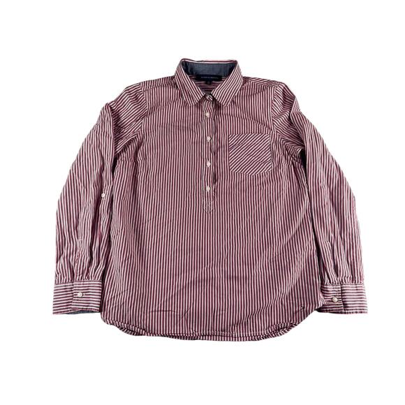 Tommy Hilfiger Shirt Womens Medium Red Button Up Striped Long Sleeve Business - Picture 1 of 10